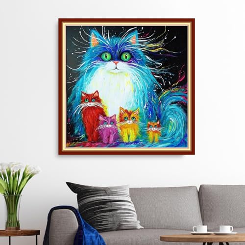 Image of Funxvoot Stamped Cross Stitch Kits for Beginners or Adults Embroidery Starter Patterns | DIY Printed Cross Stitch Kits Needlepoint for Adults or Kids 11CT-Colorful Cat 18x18 inch