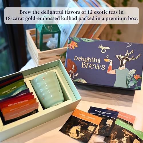 Image of CHAYAM Delightful Brews Birthday Tea Gift Set | 12 Premium Assorted Tea Bags with 1 Elegant Kulhad Mug | Thoughtful Gift Hamper for Birthday