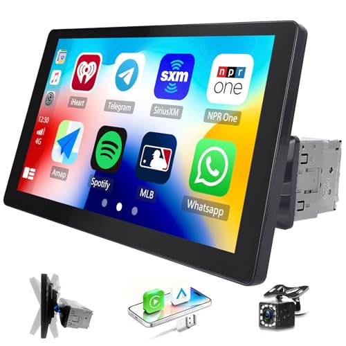 Autoradio Bluetooth 1 Din avec Carplay Android Auto, 9 Pouces Détachable Écran Tactile avec Lumières Colorées FM SWC Mirror Link+Caméra de Recul