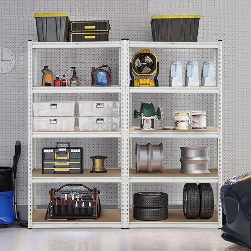 GarveeHome Garage Storage Shelves, 5-Tier Utility Shelves, Adjustable Storage Shelves, Industrial Shelving, Load 3860 Lbs Heavy Duty Storage Shelves for Garage Kitchen Basement Laundry Pantry,White
