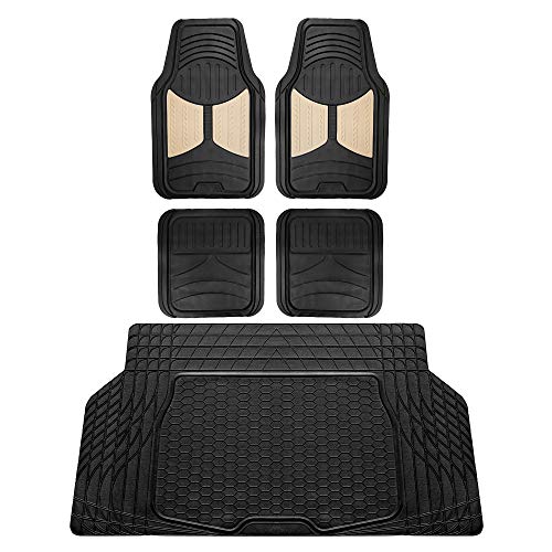 Image of FH Group Monster Eye Full Set Rubber Floor Mats w. Trimmable Vinyl Trunk Liner /Cargo Mat Black- Fit Most Car, Truck, SUV, or Van (Beige /Black) F11313- F16403