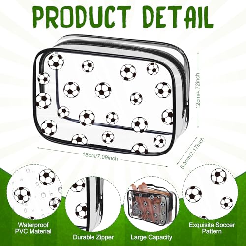 Kacctyen 12 Pcs Soccer Clear Makeup Bag with Zipper Bulk Sport Goodie Clear PVC Pouch Organizer Waterproof Travel Case for Woman Team Gifts Birthday Decorations Supplies2