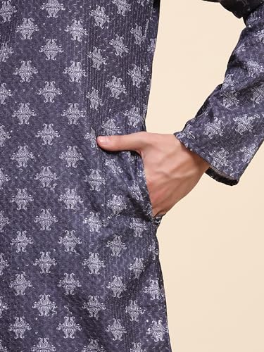 Image of SKAVIJ Men's Viscose Rayon Festive Printed Cotton Kurta Pajama Set | Traditional Ethnic Wear for Men | Perfect for Diwali, Wedding & Festive Celebrations