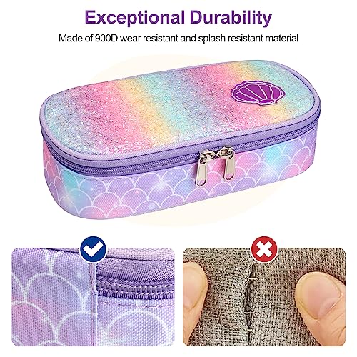Image of Bagseri Pencil Case for Kids - Large School Supplies Pouch for Class | Girls Pencil Case Wide Opening, Kids Pen Bag with Multi-Slot, Cute Water Resistent Organizer for Stationery, Pink Dinosaur