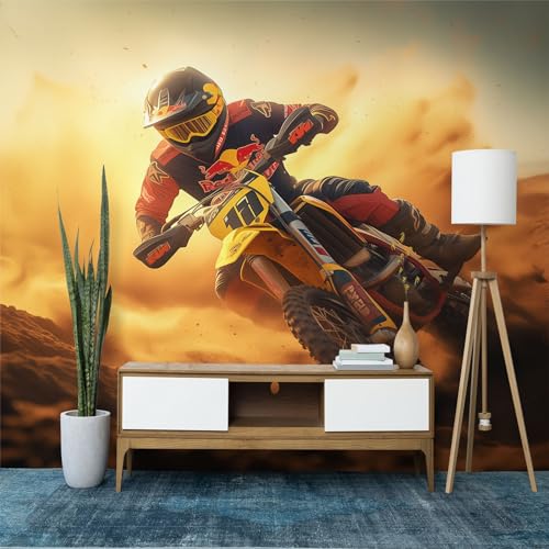 Papier Peint Intissé Moto Tout-Terrain de Sport Murale, Coloré Décoration Murale Poster Tableaux Muraux 200x140 cm (L x H) Murale Photo pour Chambre Salon