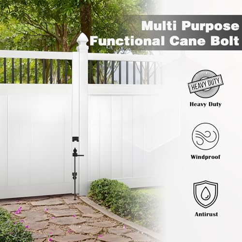 Image of 2 Pack 18 inch Heavy Duty Cane Bolt Gate Drop Rod Stopper Hardware,Wrought Iron Gate Ground Latches for Wood Metal Vinyl Fences Double Doors,Drop Pin Lock for Holding Gates to The Ground, Black Finish
