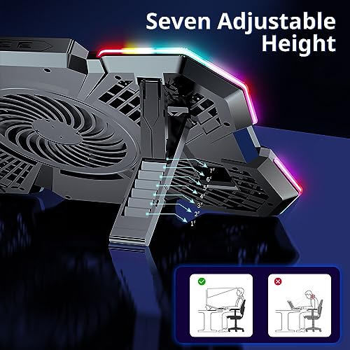 Image of CLAW Glacier F13 RGB Laptop Cooling Pad with 5 Turbo Fans, 7 Adjustable Height with Switch Control and LCD Screen | Black