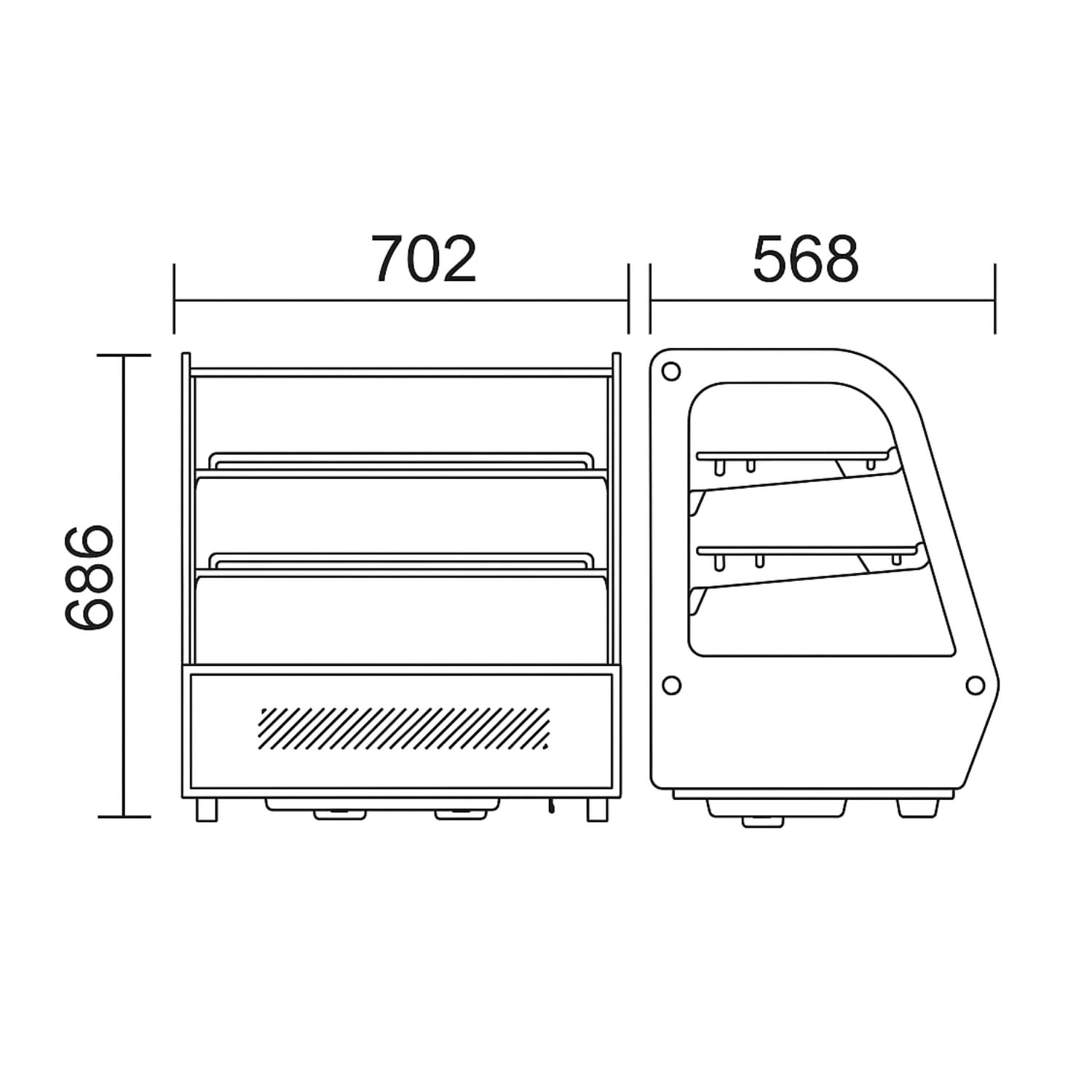 Vitrina refrigerada de encimera de 120 L, frío ventilado, 0 / +12 °C, doble acristalamiento, acero inoxidable, puertas correderas traseras