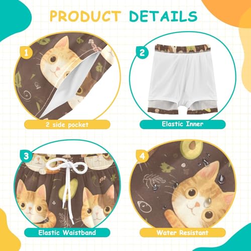 Cat Lilac Boy's Swim Shorts Little Boys Boys Board Shorts Swimwear Double Layer Quick Dry4