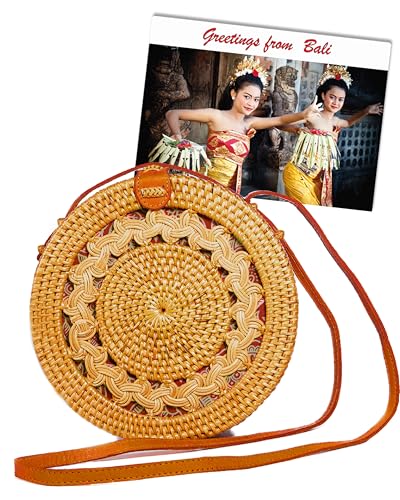 Pro@Home43® - Original auf Bali handgefertigte Damen Rattan Handtasche/Umhängetasche/Schultertasche in Geschenkbox