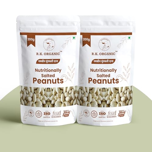 Image of R K Organic Jumbo Roasted salted Peanut, Desi Singdana, 200g | Salted & Roasted | 100% Natural Snack | Rich in Protein & Fiber (Pack Of 2)