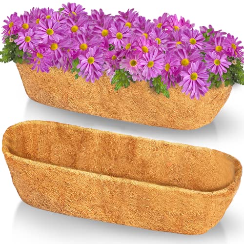 TigeJoy 2PCS 24 Trough Coco Coir Liners Planter Replacement 100% Natural Thick Coco Fiber Liner for Flower Box Decks Garden Flower Pots 24inch Half Moon Shape Coconut Liner Window Boxes Outdoor