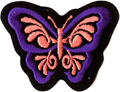 Butterflies - Butterfly with Pink Inside, Purple Outside - Embroidered Iron On or Sew On Patch