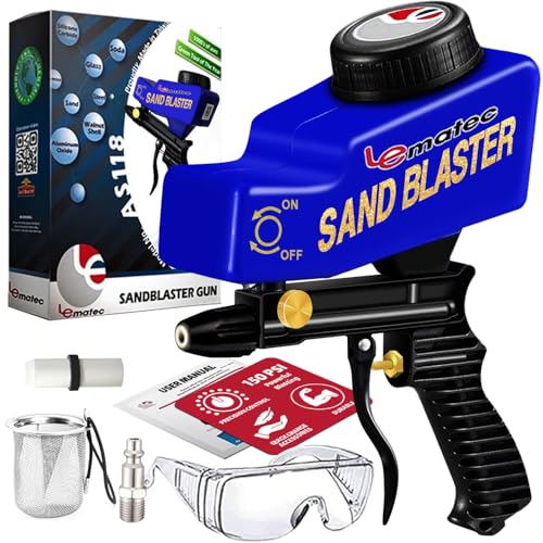 LE LEMATEC Gravity Feed Sandblaster Gun Kit, AS118 - for Light-Duty DIY Projects, Spot Cleaning, and Surface Finishing on Metal & Wood. Requires 7 SCFM Air Compressor & #46-100 Grit Abrasive Media.