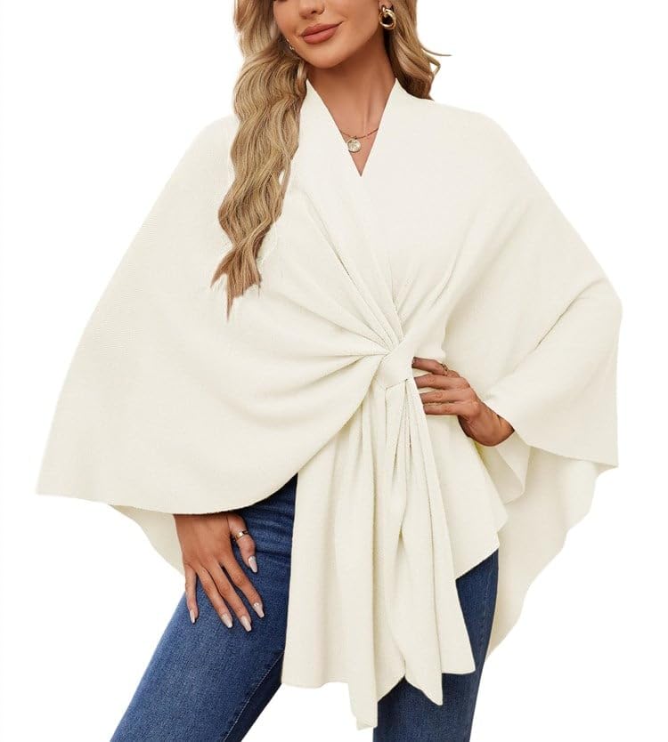 Consecutivte/Reservations/Reserivation Elegant Shawl Wraps Soft Open Front Poncho Sweater4
