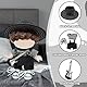 Mrltau Rockstar Puppenkleidung Set für 15/17 cm Vinyl-Plüschpuppe | 5-teiliges Schwarz-Weiß Musiker-Outfit mit Latzhose, Gestreiftem Shirt, Hut, Turnschuhen & Gitarre Zubehör