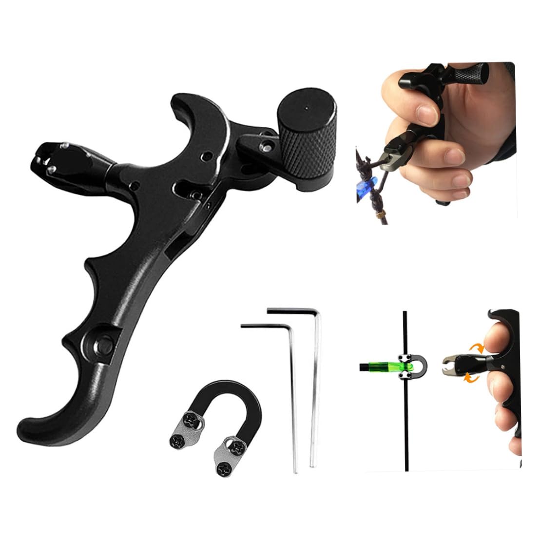 Aides au décochage de tir à l'arc, Corde à Boucle en D pour Le Pouce, déclencheur d'arc réglable 4 Doigts, Rotation 360 degrés, Aides au décochage de tir l' rotatives 360 °, Corde bo