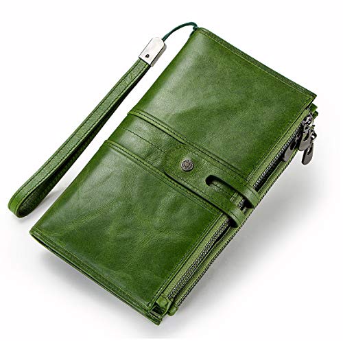 Preisvergleich Produktbild Contacts Echtes Leder 3 Reißverschluss Telefon Münztaschen Reisepass Reisekupplung Geldbörse (Grün)