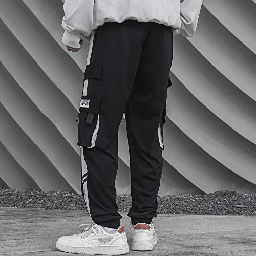 HaiziXihuan Men's Techwear Black Streetwear Overalls Tactical Joggers Hip Hop Sweatpants Casual Cargo Pants for Men3