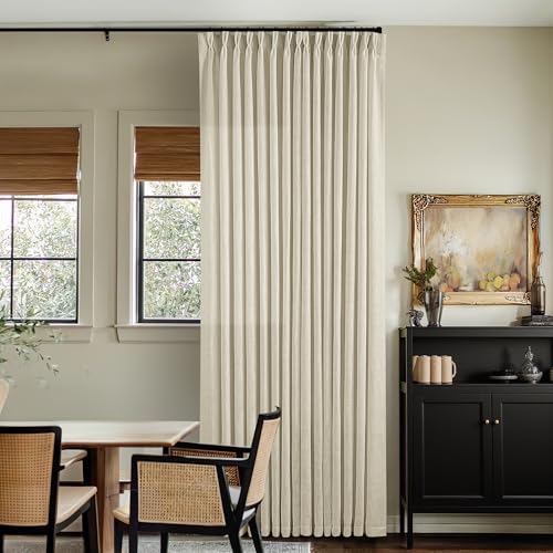 Image of Extra Wide Pinch Pleat 100 x 108 Inch Linen Curtains for Living Room Neutral Beige Light Filtering Semi Sheer Pleated Curtains for Patio Glass Sliding Door Dining Bedroom Large Window 100x108 1 Panel