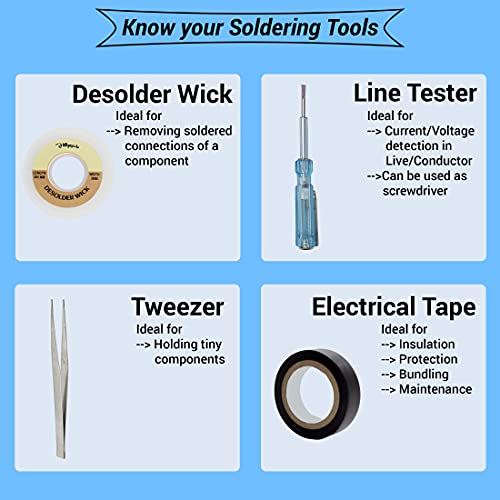 Image of Hillgrove Electronic Repairing 11in1 Mobile Soldering and Desoldering Equipment Tool Machine Combo Kit Set with Flux Paste and Wire 25 W Simple (Flat, Pointed Tip)