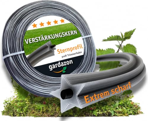 Gardazon Trimmerfaden mit Verstärkung - 2mm x 50m Vorsicht - extrem scharf - (Sternprofil) Freischneider Faden Universell - Mähfaden für Motorsense - Ersatzfaden für Rasentrimmer - Nylonfaden