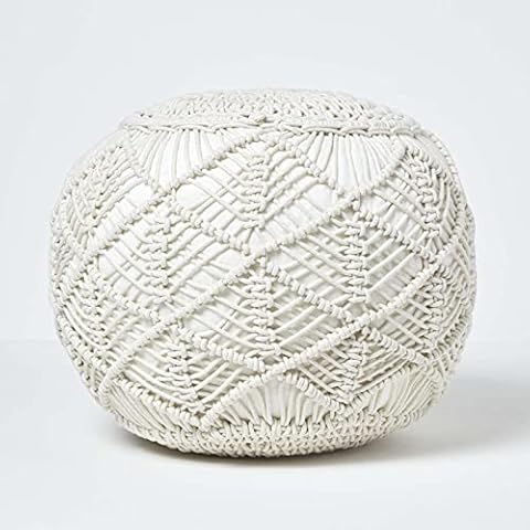HOMESCAPES Natural Macrame Pouffe Footstool Cover