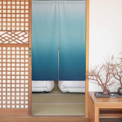 のれん ドアカーテン 透けない 遮光 幅100p×丈250cm 間仕切り ロッドポケット 断熱 防音 厚地 UVカット 保温 節電対策 装飾 玄関 ドア 寝室 暖簾 おしゃれ 目隠し グラデーション ブルー 無地 洗濯機対応