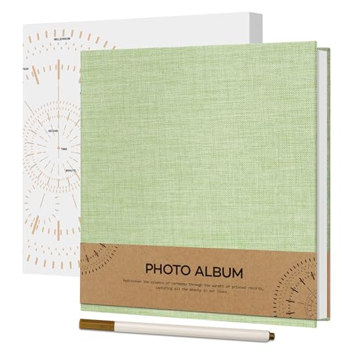 Vienrose Álbum de Fotos Autoadhesivo para Fotos 10x15, Pequeño Álbum de Recortes de Lino 40 Páginas Blancas DIY Libro de Recortes con Bolígrafo de Metal, 17x18 cm Verde hierba