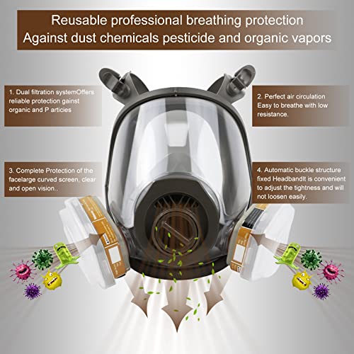 Reusable Full Face Mask With Activated Carbon Air Filter For Protection From Gases, Dust, Spray Paint, Welding, Chemicals And Other Work #TOP3