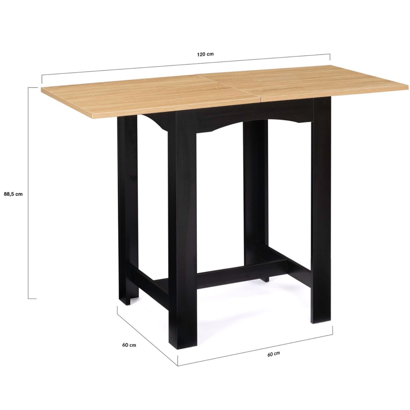 IDMarket - Ausziehbarer Bar-Hochtisch DONA 2-4 Personen schwarz Tischplatte in Buchenoptik 60-120 cm