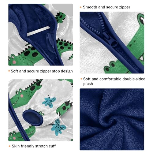 Crocodile Pattern with Flowers Toddler Fleece Jacket Girl Boys Hooded Fleece Jacket Coat Warm Outwear Zip-up 3-10T3