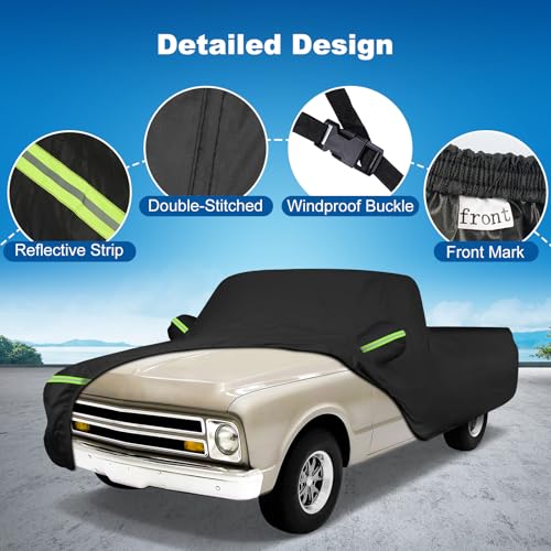 Image of QUNSUNUS Car Cover for Chevrolet C10 C20 K10 K20 1960-1991 Standard Cab 6.5Ft Short Bed, Waterproof C10 Truck Cover with Zipper, Car Covers All Weather with Wind, Sun, UV and Dust Protection