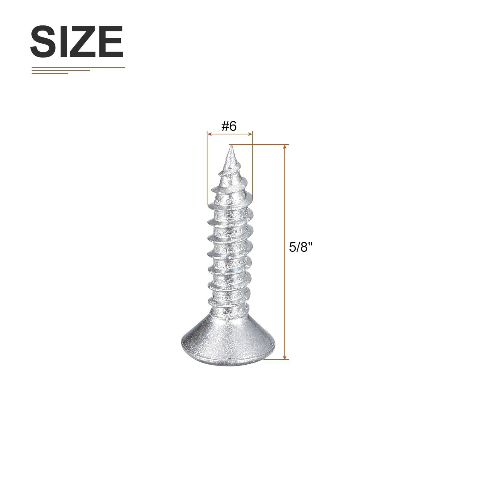 DTGN 100Pcs #6x5/8" Flat Head Wood Screws, Carbon Steel Phillips Self Tapping Screws - Good for Woodworking Furniture - Silver - Image 2