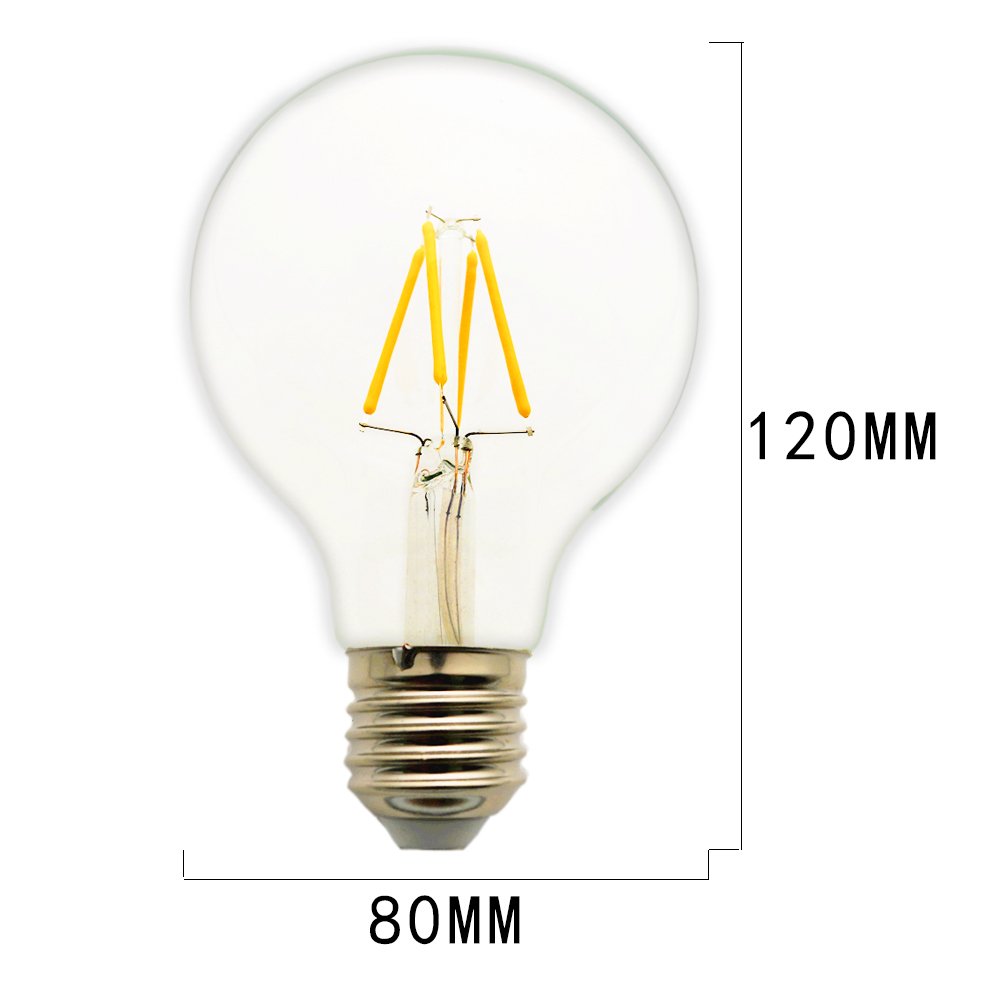 Ściemniana żarówka G80 4 W, prosta żarówka z wolframu, światło LED, antyczna żarówka E27, ciepła biel 2200 K, 220 V AC, zestaw 20 sztuk