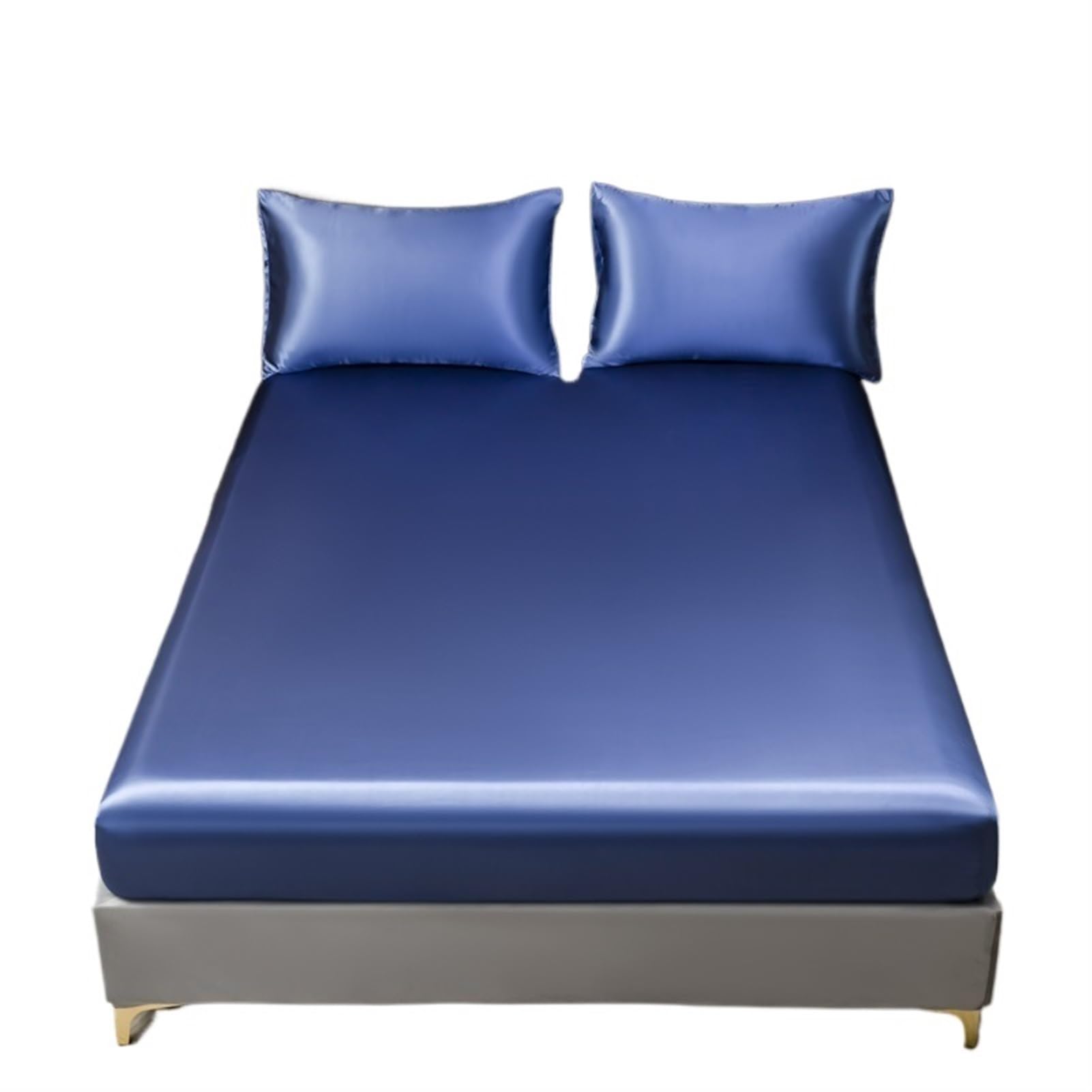 LPHFDCS Silk Bed Sheets 1Pc Satin Fitted Sheet Solid Colour Twin Full Queen Ice Silk Mattress Cover Natural With Elastic Band Bed Sheet Ice Silk Sheets(Blue,King 198x203x30cm)