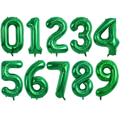 Image of TONIFUL Number Balloon 16 Inch 10 Pcs Green 0-9 Birthday Number Balloons