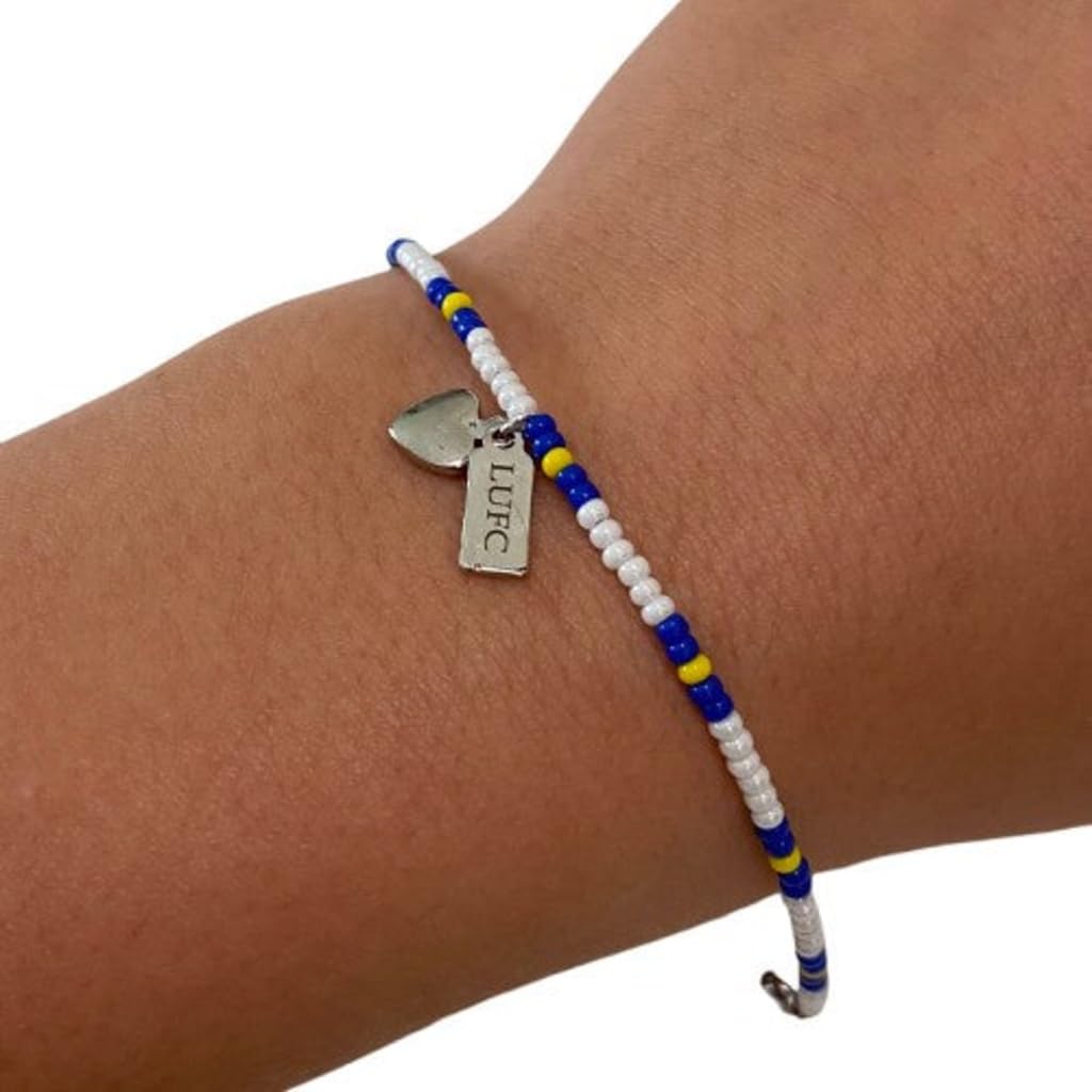Beadlet Leeds United Football Club Fan Beaded Bracelet With Tag & Heart Charm
