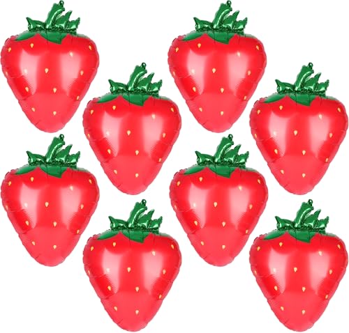 Image of Kriyokiaa 8 PCS Strawberry Balloons, 28 inch Berry First Foil Balloon Shortcake Birthday Decor Perfect for Strawberry Birthday Party Decorations, Baby Shower Decorations