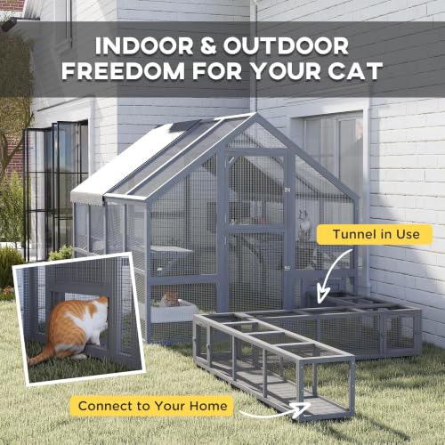 PawHut 110" L Large Catio Outdoor Cat Enclosure for Multiple Kittens Gray