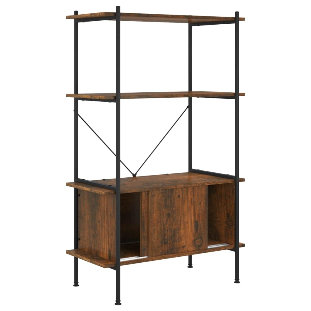 Scaffale con 4 ripiani e armadio, 80 x 40 x 130 cm, in acciaio e legno, per soggiorno, libreria, per ufficio