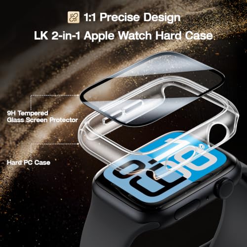 Image of LK Case for Apple Watch SE3 /SE2 /SE 44mm Series 6 /5 /4 with Screen Protector | 2Pack Touch Sensitive Ultra-Thin Bumper Full Protective Cover Hard PC Case Tempered Glass for iWatch 44mm, Clear