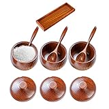 Edorco Sal para encimera,Sal Madera Fecha Agria para encimera - Bodega Sal Madera Natural con Tapa y Cuchara para Viajes al Aire Libre, picnics, barbacoas