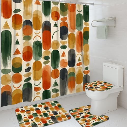Ensemble rideau de douche anti-éclaboussure et tapis pour baignoire