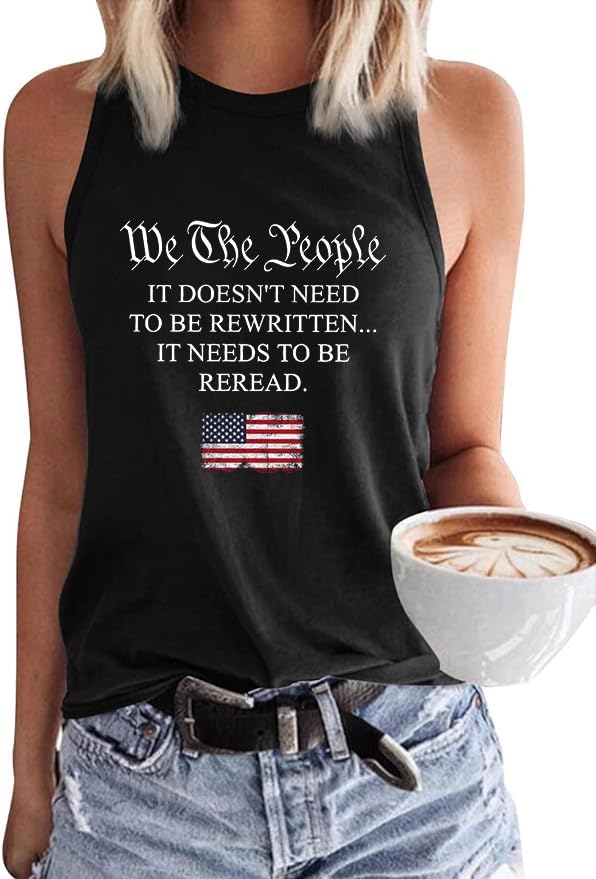 PUCKOLITY American Flag Patriotic Tank Tops for Women 4th of July Shirt USA Flag Stars Stripes Graphic Tank Tops Summer Tee