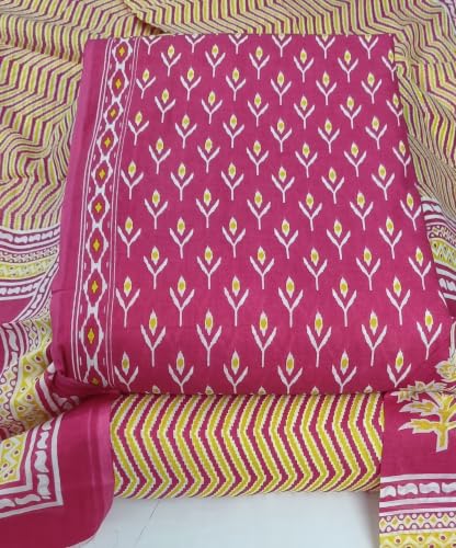 Image of DRAVINAM Trends Women's Premium Cambric Cotton Jaipuri Printed Unstitched Salwar Suit Dress Material with Mulmul Cotton Dupatta