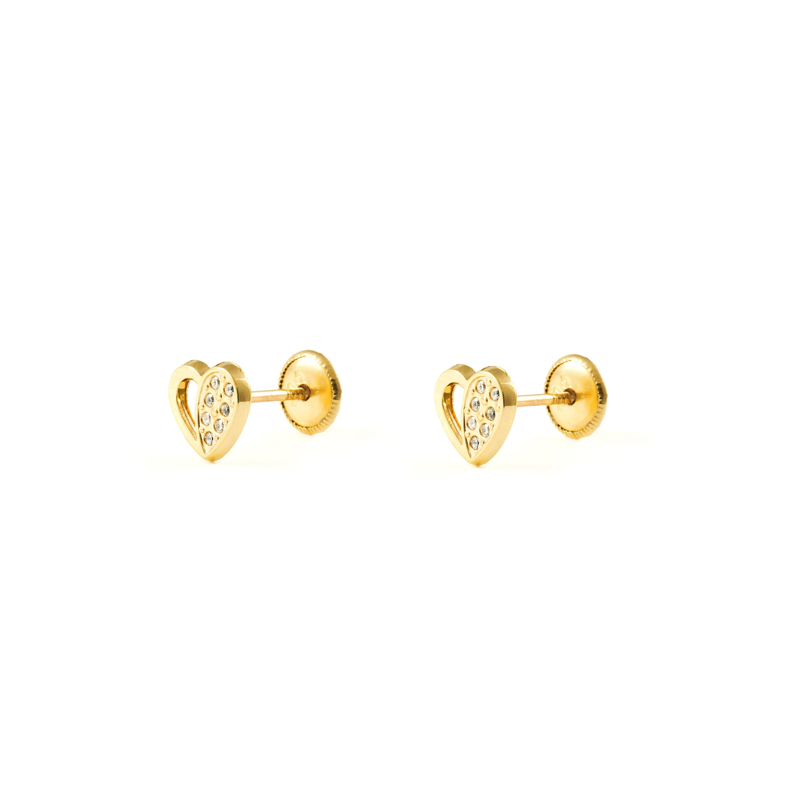 Damen & Kinder Herz Ohrstecker - Gelbgold 9 Karat (375) - Geschenkbox - Garantiezertifikat