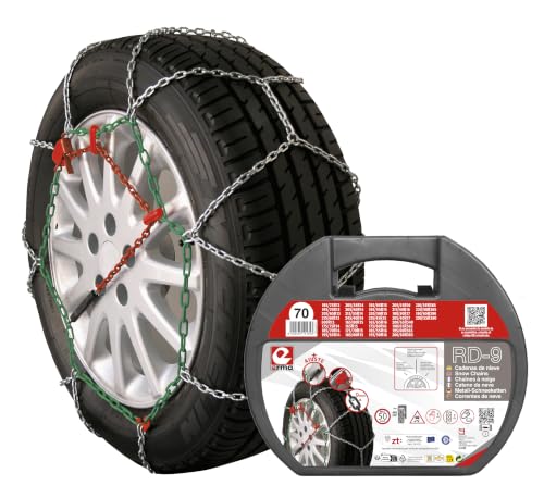 RD9 - Catene da Neve Metalliche RD9 mm, Taglia n. 70, Set 2 Pezzi, Guanti Inclusi