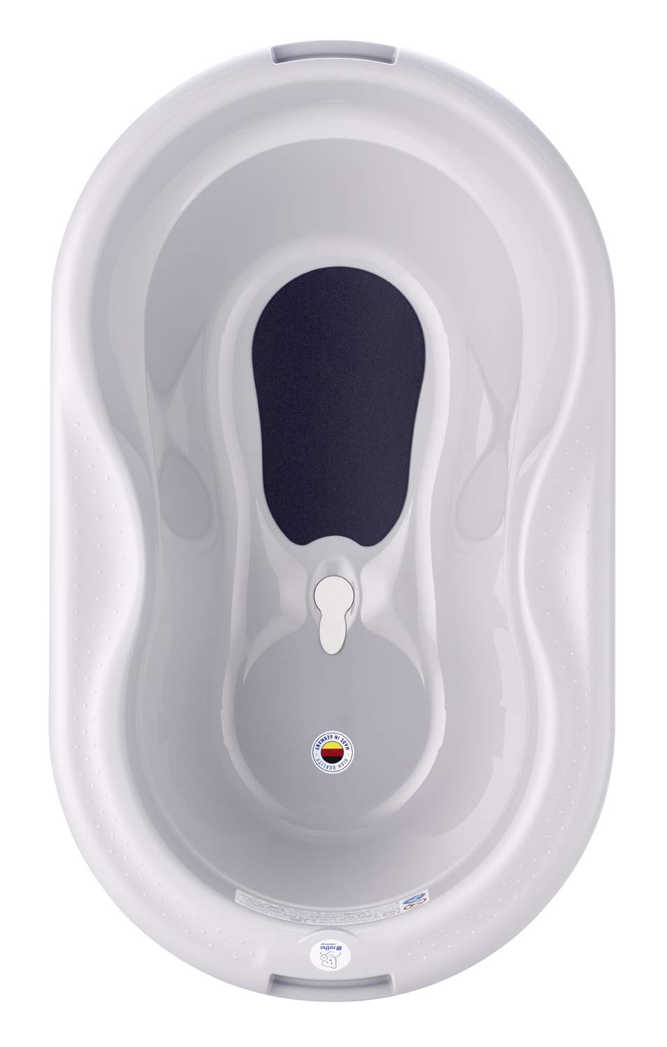 Rotho Babydesign TOP Zestaw kąpielowy, Z wanienką, stojakiem, wkładką do wanienki i wężem kąpielowym, 0-12 miesięcy, Stone Grey (Szary), 21042 0286 01
