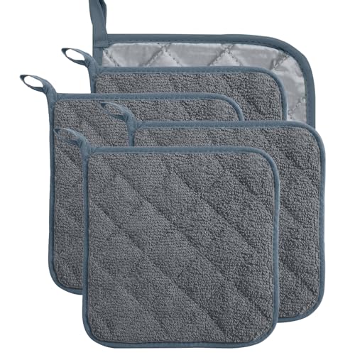 Set of 5 Gray Terry Cloth Pot Holders for Heat Protection in the Kitchen